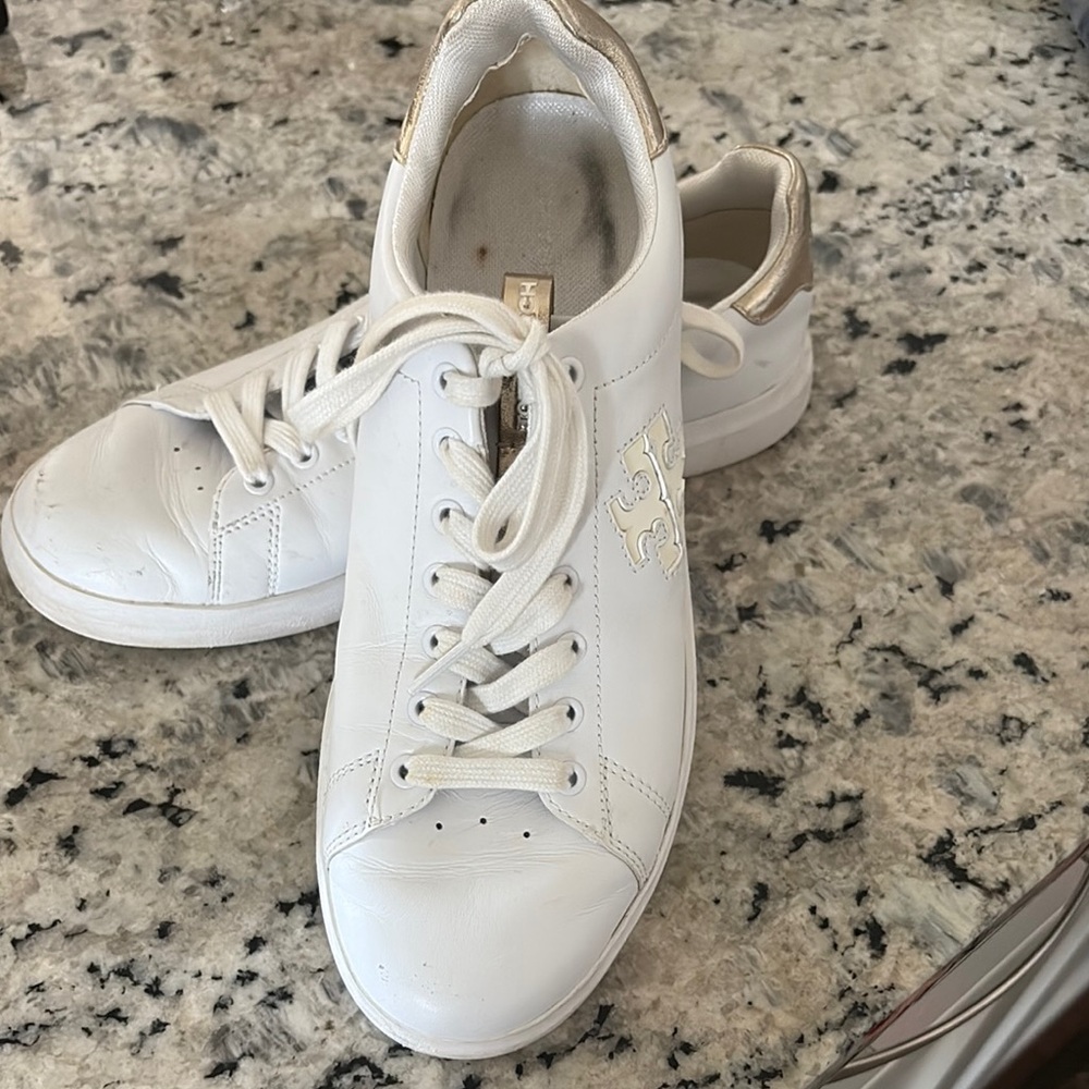 Tory Burch White and Gold Sneakers